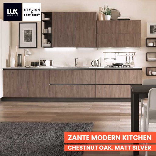 CRC ZANTE Modern Kitchen Chestnut Oak & Matt Silver Finish